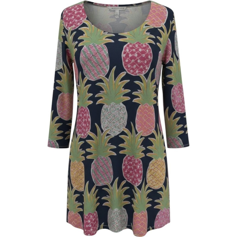 Simply Southern blue 3/4 sleeve dress aop pineapple S vacation resort cruise